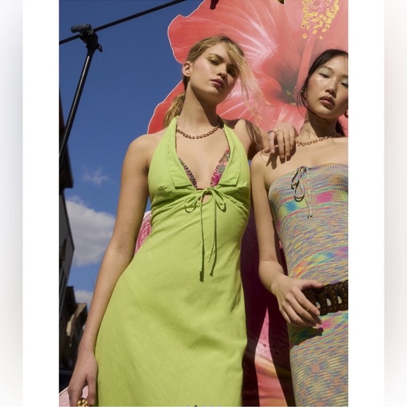 Urban Outfitters BDG Danny Lime Green Halter Dress Size Large New - Picture 2 of 14